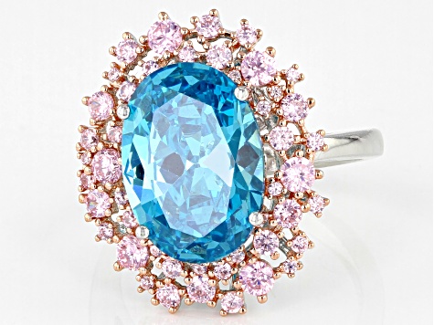 Blue And Pink Cubic Zirconia Platineve Ring 9.82ctw
