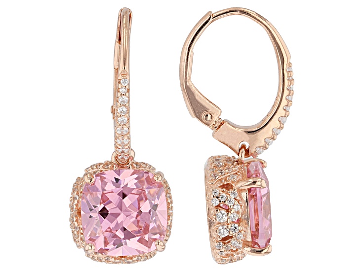 Pink And White Cubic Zirconia 18k Rose Gold Over Sterling Silver Earrings 11.38ctw