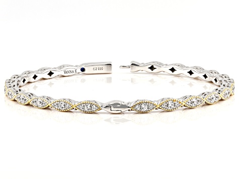 White Cubic Zirconia Platineve And 18k Yellow Gold Over White Cubic Zirconia Platineve And 18k Yellow Gold Over