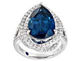Blue Lab Created Spinel and White Cubic Zirconia Platineve Ring 9.13ctw