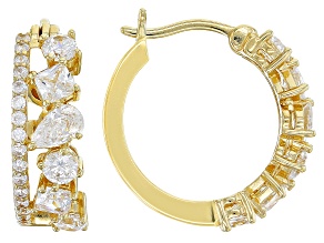 White Cubic Zirconia 18k Yellow Gold Over Sterling Silver Hoops 3.02ctw