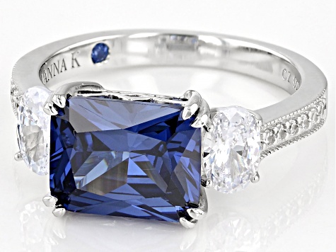 Blue And White Cubic Zirconia Platineve® Ring 6.63ctw