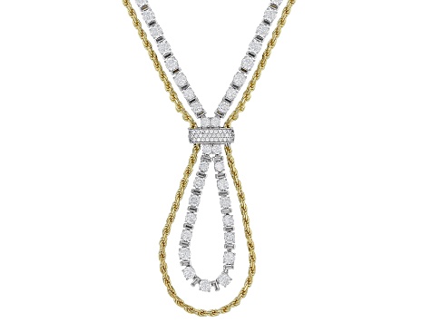 White Cubic Zirconia Platineve And 18k Yellow Gold Over Sterling Silver Necklace 28.40ctw