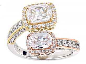 White Cubic Zirconia Platineve® And 18k Yellow And Rose Gold Over Sterling Silver Ring 4.87ctw