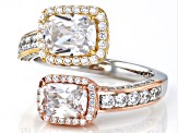 White Cubic Zirconia Platineve® And 18k Yellow And Rose Gold Over Sterling Silver Ring 4.87ctw