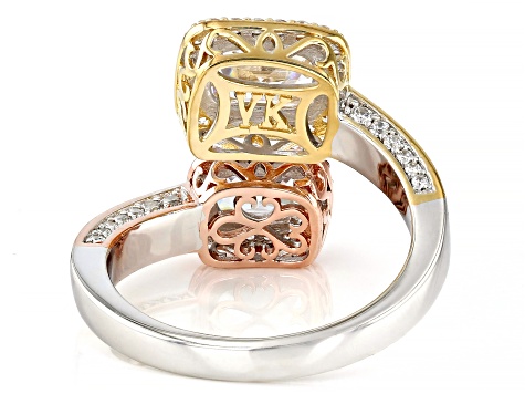 White Cubic Zirconia Platineve® And 18k Yellow And Rose Gold Over Sterling Silver Ring 4.87ctw