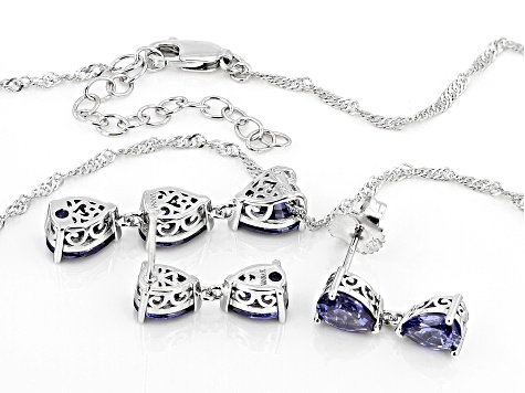 Blue Cubic Zirconia Platineve® Jewelry Set 9.20ctw