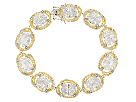 White Cubic Zirconia 18k Yellow Gold Over Sterling Silver Bracelet 41.51ctw
