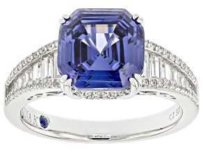 Blue And White Cubic Zirconia Platineve® Asscher Cut Ring 9.37ctw