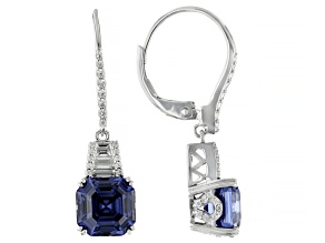 Blue And White Cubic Zirconia Platineve® Asscher Cut Earrings 8.11ctw