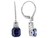 Blue And White Cubic Zirconia Platineve® Asscher Cut Earrings 8.11ctw