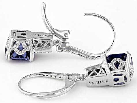 Blue And White Cubic Zirconia Platineve® Asscher Cut Earrings 8.11ctw