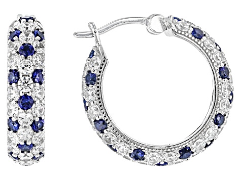 Blue Lab Created Sapphire And White Cubic Zirconia Platineve® Hoops 6.49ctw