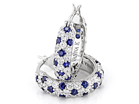 Blue Lab Created Sapphire And White Cubic Zirconia Platineve® Hoops 6.49ctw