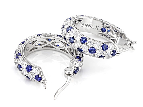 Blue Lab Created Sapphire And White Cubic Zirconia Platineve® Hoops 6.49ctw