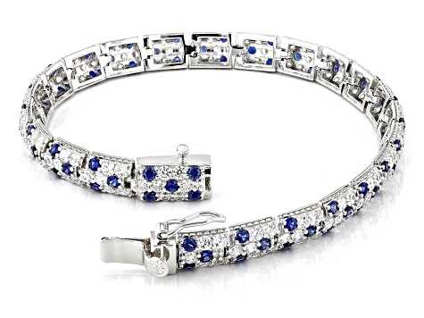 Blue Lab Created Sapphire And White Cubic Zirconia Platineve® Tennis Bracelet 11.08ctw
