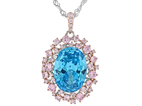 Blue And Pink Cubic Zirconia Platineve® Pendant 9.87ctw