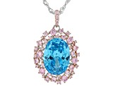 Blue And Pink Cubic Zirconia Platineve® Pendant 9.87ctw