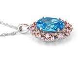 Blue And Pink Cubic Zirconia Platineve® Pendant 9.87ctw