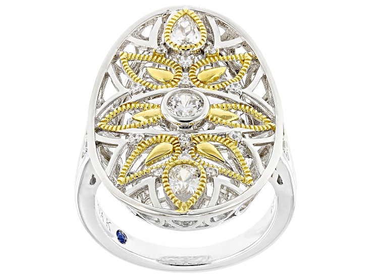 White Cubic Zirconia Platineve® And 18k Yellow Gold Over Sterling Silver Ring 1.04ctw