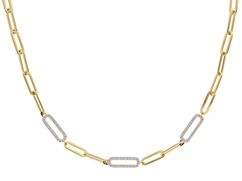 White Cubic Zirconia 18k Yellow Gold Over Sterling Silver And Platineve® Paperclip Necklace 1.25ctw