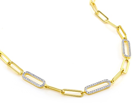 White Cubic Zirconia 18k Yellow Gold Over Sterling Silver And Platineve® Paperclip Necklace 1.25ctw