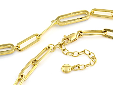 White Cubic Zirconia 18k Yellow Gold Over Sterling Silver And Platineve® Paperclip Necklace 1.25ctw