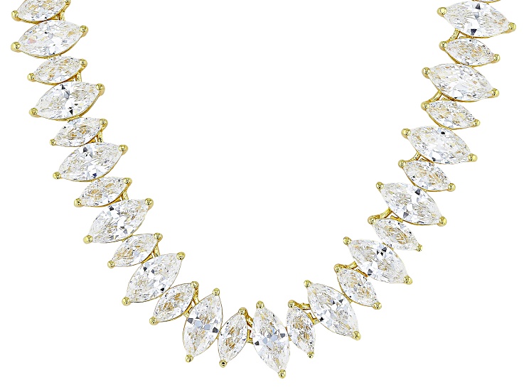 White Cubic Zirconia 18k Yellow Gold Over Sterling Silver Tennis Necklace 63.45ctw