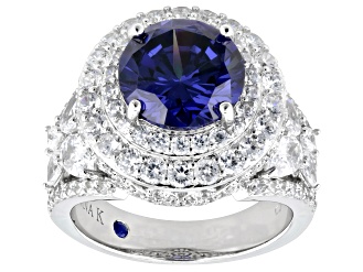 Blue And White Cubic Zirconia Platineve® Ring 10.35ctw