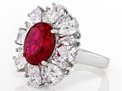 フラダンス Ruby Ring Lab-Created Ruby Ring 1/6 ct tw Diamonds 10K Yellow Gold