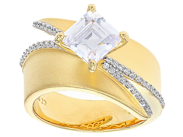 White Cubic Zirconia 18k Yellow Gold Over Sterling Silver Ring