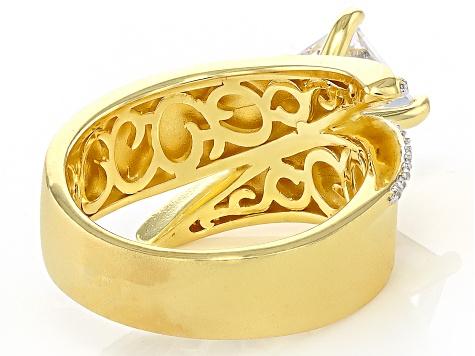 18K gold Overlay リング White Cubic Zirconia 18K Yellow Gold Over Sterling Silver