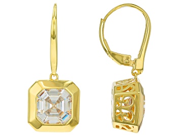 Picture of White Cubic Zirconia 18k Yellow Gold Over Sterling Silver Asscher Cut Earrings 8.46ctw