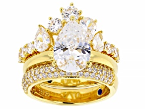 White Cubic Zirconia 18k Yellow Gold Over Sterling Silver Ring Set 8.16ctw