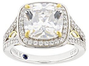 White Cubic Zirconia 18k Yellow Gold Over Sterling Silver and Platineve® Ring 7.43ctw