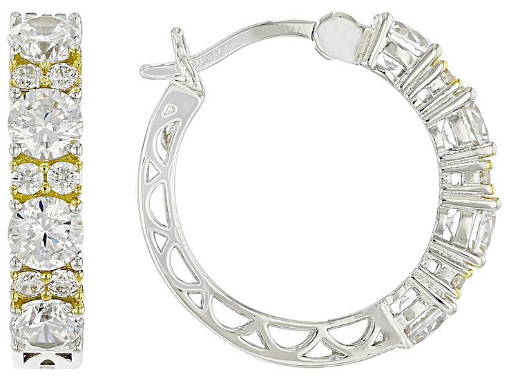 White Cubic Zirconia Platineve® and 18k Yellow Gold Over Sterling