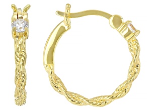 White Cubic Zirconia 18k Yellow Gold Over Sterling Silver Huggie Earrings 0.35ctw