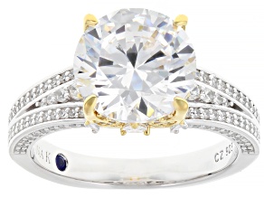 White Cubic Zirconia Platineve® and 18k Yellow Gold Over Sterling Silver Holiday Ring 7.20ctw