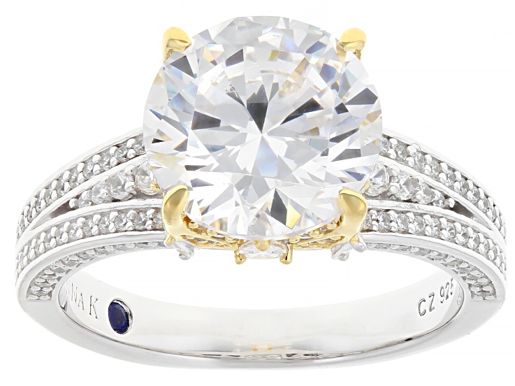 White Cubic Zirconia PlatineveÂ® and 18k Yellow Gold Over Sterling Silver Holiday Ring 7.20ctw