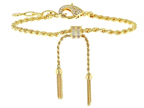 White Cubic Zirconia 18k Yellow Gold Over Sterling Silver Curb and Rope Chain Bracelet 1.28ctw