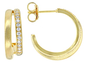 White Cubic Zirconia 18k Yellow Gold Over Sterling Silver J-Hoop Earrings 0.81ctw