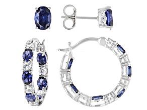 Blue And White Cubic Zirconia Platineve™ Stud and Hoop Set 5.18ctw