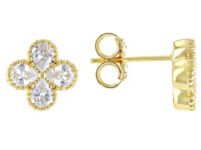 White Cubic Zirconia 18k Yellow Gold Over Sterling Silver Clover Stud Earrings 1.87ctw