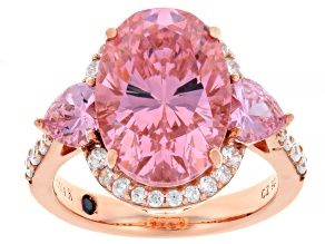 Pink and White Cubic Zirconia 18k Rose Gold Over Sterling Silver Ring 12.15ctw