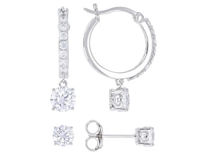White Cubic Zirconia Platineve® Stud and Hoop Earrings Set of 2 5.37ctw