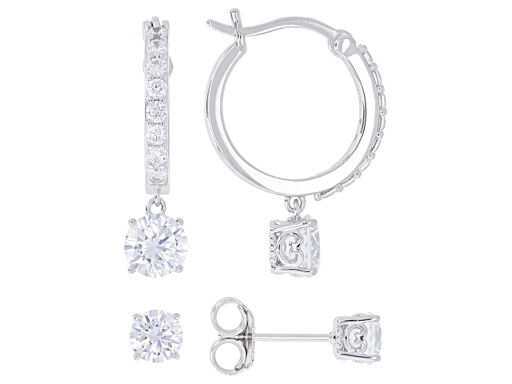 White Cubic Zirconia Platineve® Stud and Hoop Earrings Set of 2 5.37ctw