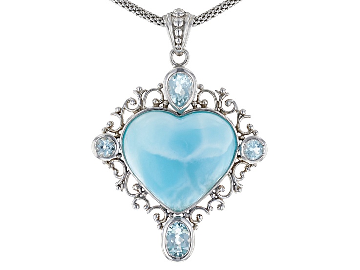 Genune Larmar and 925 Sterlng Slver Pendant on a 18 Sterlng Slver