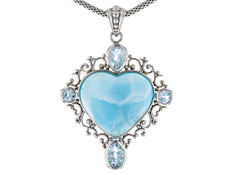 Blue Larimar with Sky Blue Topaz Sterling Silver Popcorn Link Necklace