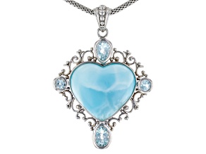Blue Larimar with Sky Blue Topaz Sterling Silver Popcorn Link Necklace