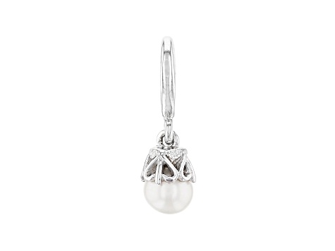 Freshwater Pearl Platineve Over Sterling Silver June Birthstone Charm 1.03ctw